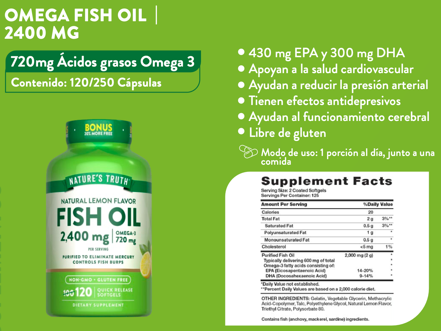 OMEGA FISH OIL / 2400 MG - 120 CÁPSULAS