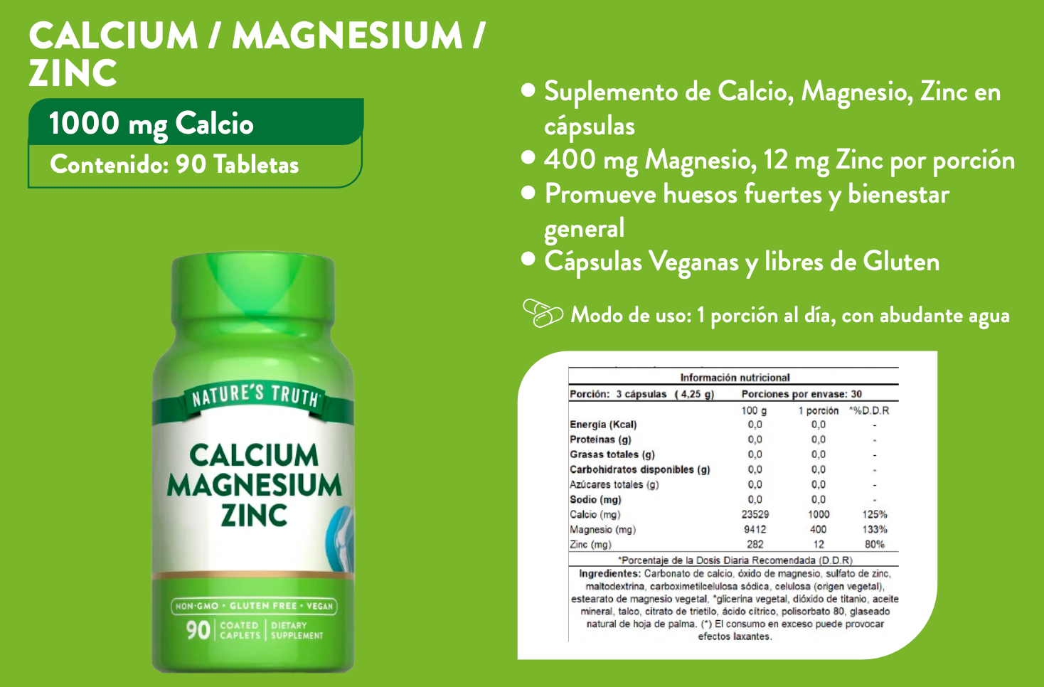 CALCIUM / MAGNESIUM / ZINC - 90 TABLETAS
